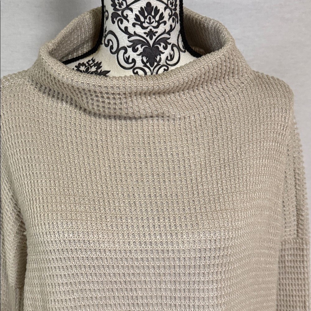 Eileen Fisher Cream Thermal Knit Funnel Neck Organic Cotton Blend Sweater GUC - Picture 2 of 12